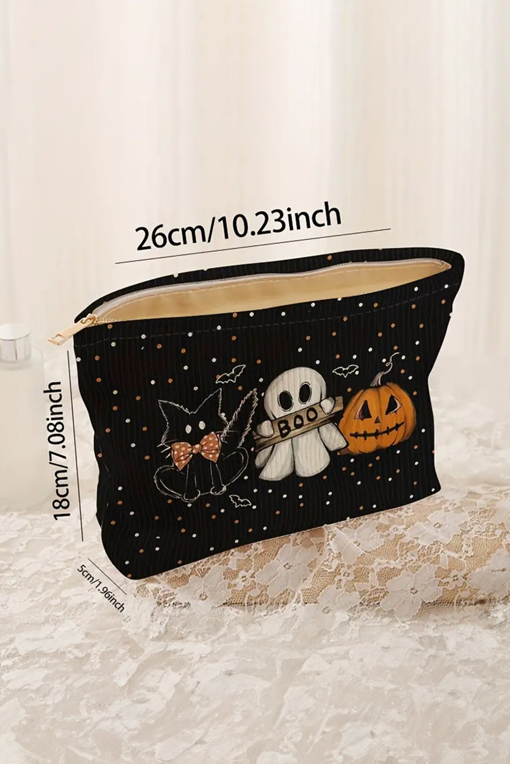 Black Halloween Pumpkin Ghost Cat Makeup Bag