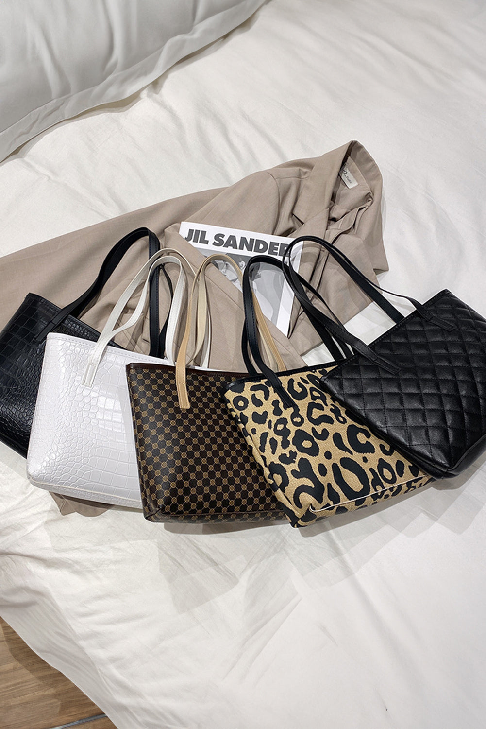 Camel Leopard Print PU Leather Tote Bag