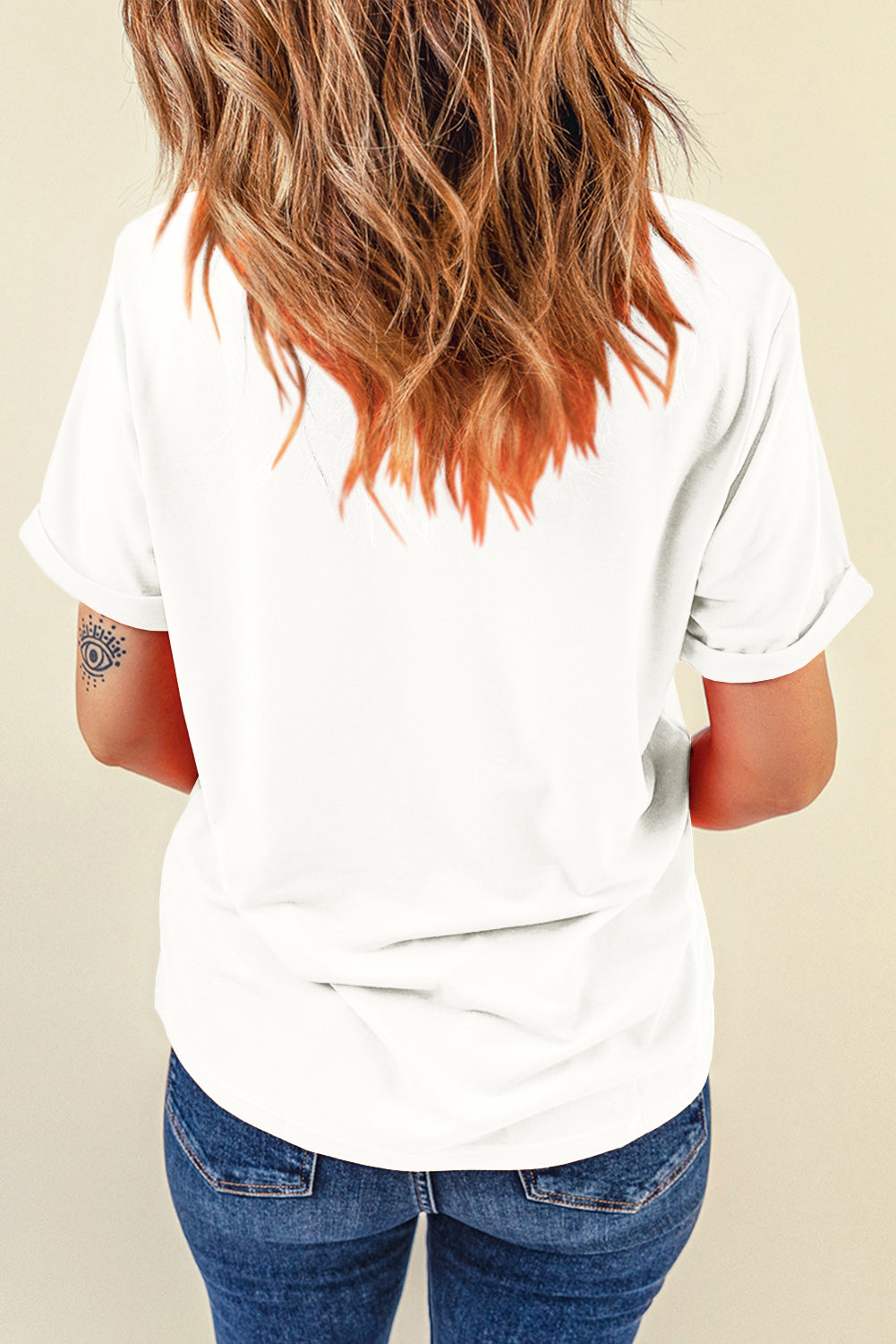 White Sequin Rodeo Graphic Casual Round Neck Tee