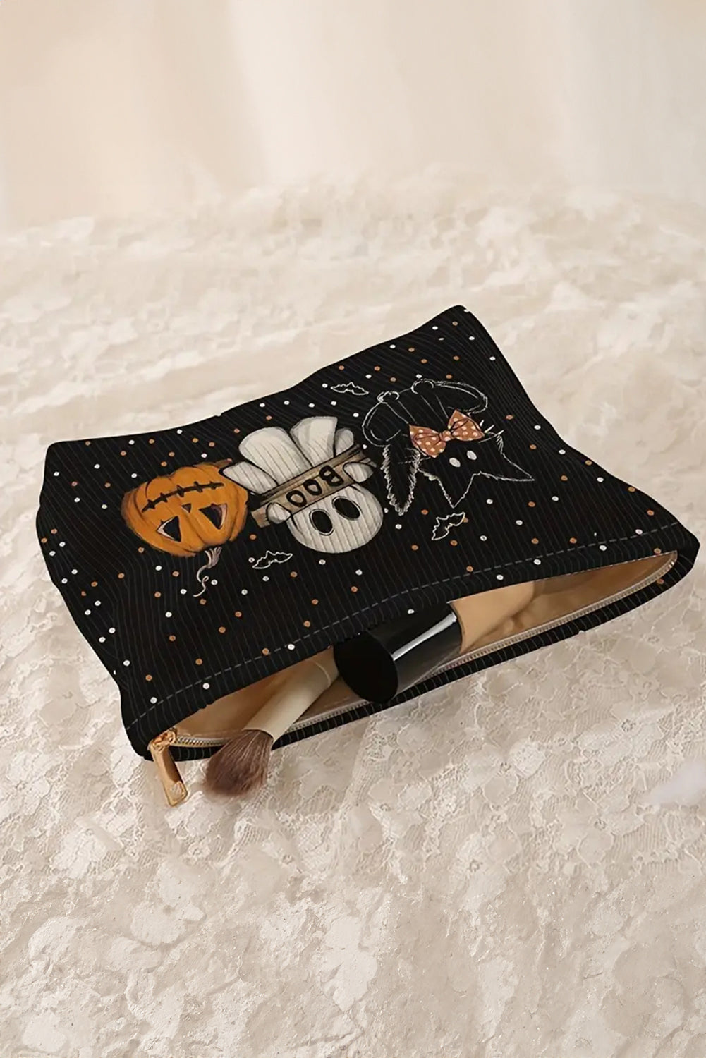 Black Halloween Pumpkin Ghost Cat Makeup Bag