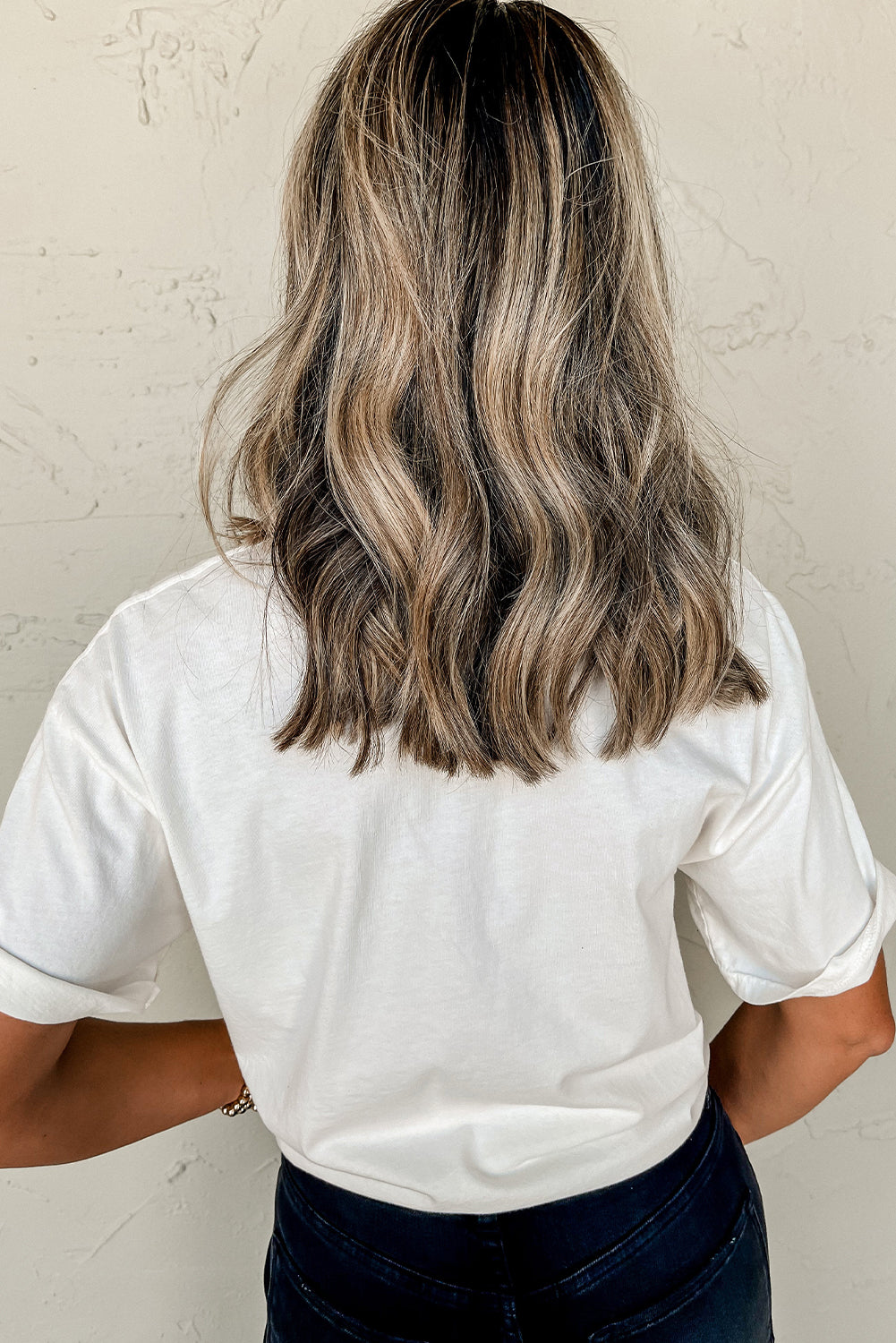 White Sequin Rodeo Graphic Casual Round Neck Tee
